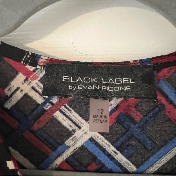Black Label Evan Picone Black/Red/Blue Wrap Dress Sz 12 - Picture 2 of 4